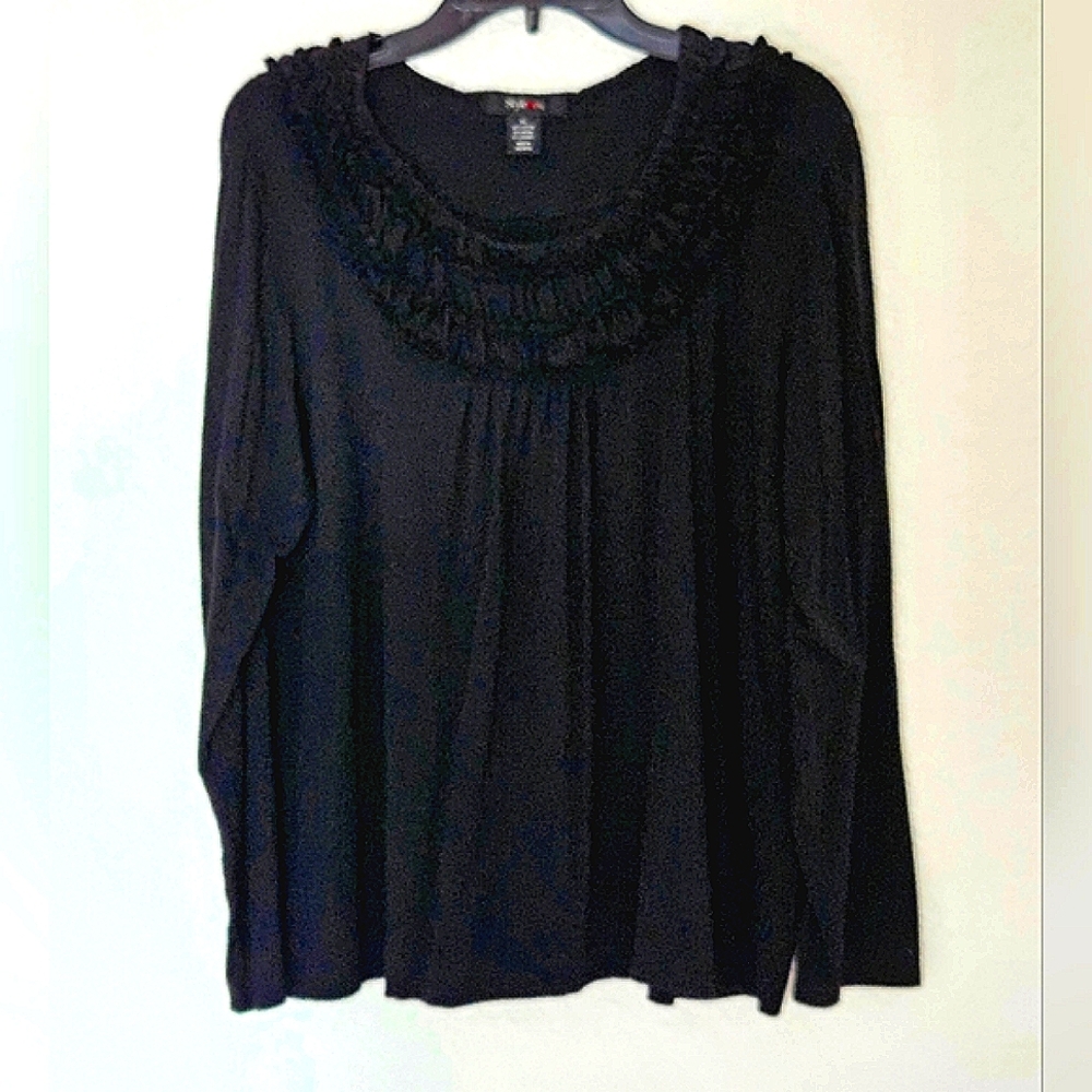 "STYLE & CO." Black Top with a design around the collar